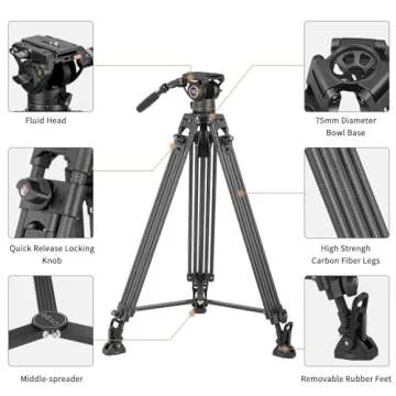 Cayer BV25LH Video Tripod System, 74 inch Carbon Fiber Kit