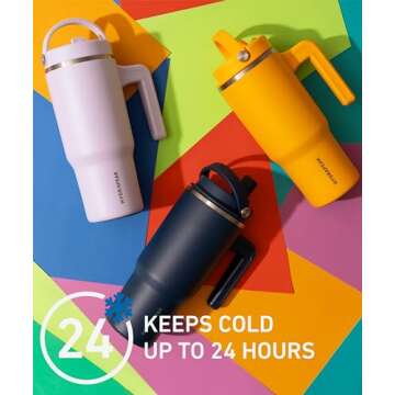 Hydrapeak Kids Voyager 18 oz Tumbler with Handle and Flip-Up Straw Lid | Spill Proof and Leak Resistant | Reusable Stainless Steel Water Bottle | Gift for Kids Boys Girls | Neon Crush