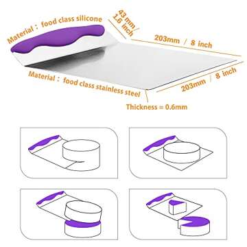 TOPHOME Kitchen Baking Cake Safe Lifter Transfer Shovel Stainless Steel Cookie Spatula Bottom Mover Scraper Bread and Pizza Dough Cutter for Baking Homemade Pizza, Bread, Cake, Pie(Purple)
