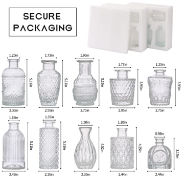 BALGELI 10 Vintage Style Glass Bud Vases - Home Decor Gift Ideas