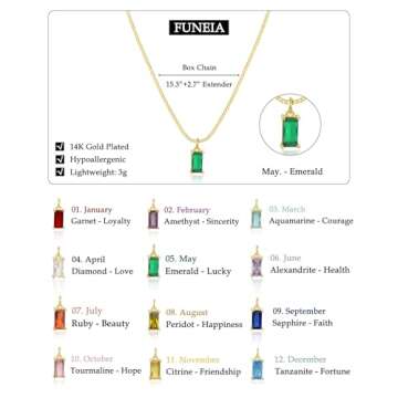 FUNEIA Diamond Necklaces for Women 14K Gold Plated Emerald Birthstone Necklace for Women Mothers Dainty Gold Necklace Blue Green Cubic Zirconia Pendant Necklace Birthday Gifts for Women Jewelry