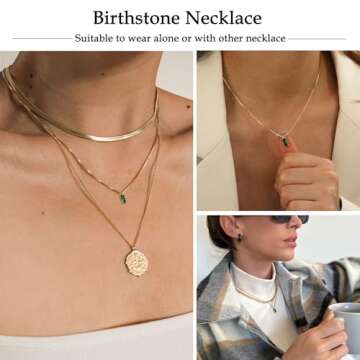 FUNEIA Diamond Necklaces for Women 14K Gold Plated Emerald Birthstone Necklace for Women Mothers Dainty Gold Necklace Blue Green Cubic Zirconia Pendant Necklace Birthday Gifts for Women Jewelry