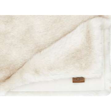 UGG 00500 Firn Soft Oversized Reversible Fleece Throw Blanket Luxury Faux Fur Warm Comfortable Cozy Hotel Style Machine Washable Luxurious Blankets, 70 x 50-Inch, Natural