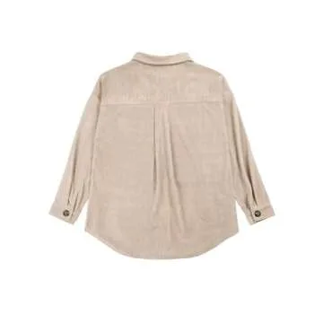 VICHYIE Womens Petie Corduroy Shacket Blouses Lapel Button Down Shirts Pocket Long Sleeves Tops Jacket Coats Apricot S