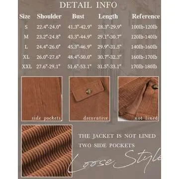 VICHYIE Womens Petie Corduroy Shacket Blouses Lapel Button Down Shirts Pocket Long Sleeves Tops Jacket Coats Apricot S