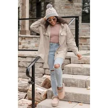 VICHYIE Womens Petie Corduroy Shacket Blouses Lapel Button Down Shirts Pocket Long Sleeves Tops Jacket Coats Apricot S