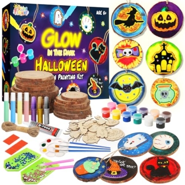 SpringFlower Halloween Wooden Painting Craft Kits for Kids, DIY Glow in The Dark Painting Craft, Art...
