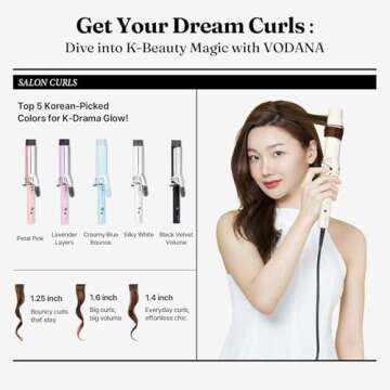 VODANA GlamWave Ceramic Curling Iron - Long-Lasting Natural Curls in White