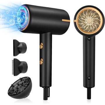 Ionic Hair Dryer 1600W Professional with Diffuser