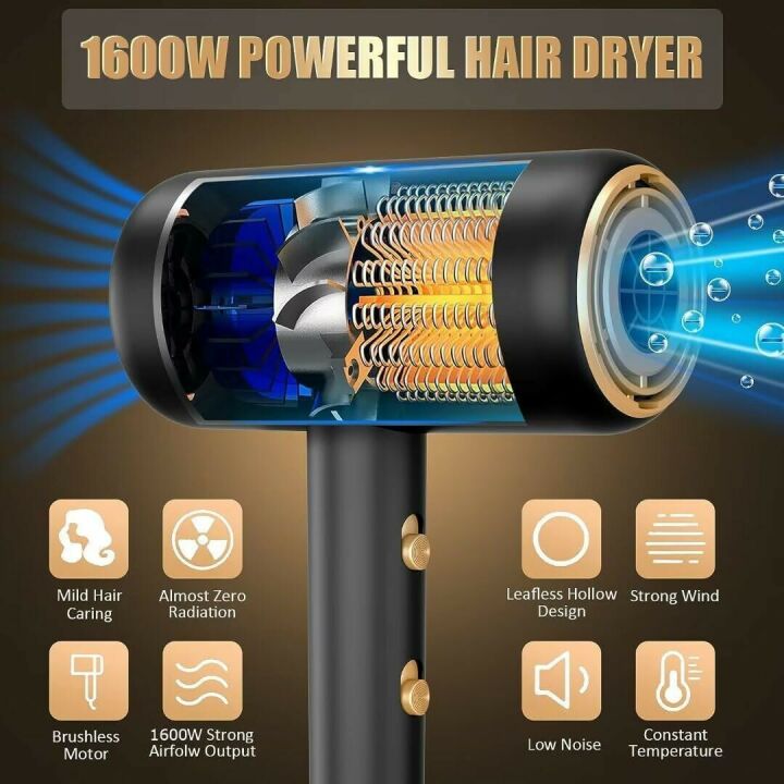 Ionic Hair Dryer 1600W Professional with Diffuser