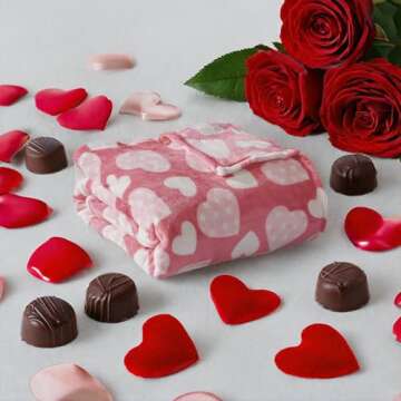 Valentines Blanket - Ultra Soft Microplush Throw 50"x60" | Valentines Day Blanket with Polka Dot Whimsical Heart Design | Heart Blanket for Snuggling, Travel, or Decor | Machine Washable & Durable