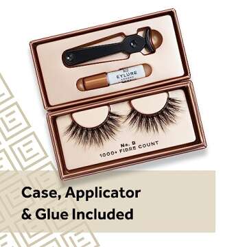 Eylure False Lashes, Luxe Cashmere No. 8 with Adhesive Included, 1 Pair, Black
