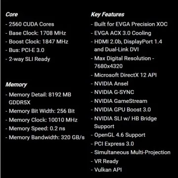 EVGA GTX 1080 SC Gaming ACX 3.0 - 8GB Graphics Card