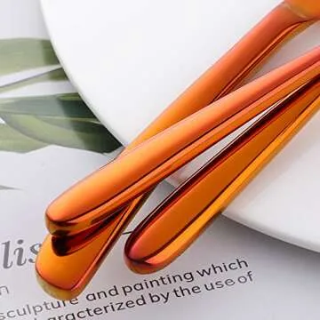 Flatware Set, Luxurious Stainless Steel Tableware Dinner Knife, Dinner Fork, Dessert Fork, Dinner Spoon, Tea Spoon, Cutlery by Buy THINGS! (Orange Red, 5 pieces)