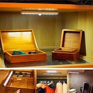 RXWLKJ Stick-on Anywhere Portable Little Light Wireless LED Under Cabinet Lights 10-LED Motion Sensor Activated Night Light Build in Rechargeable Battery Magnetic Tap Lights for Closet, Cabinet