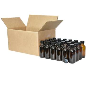 GlassBottleOutlet (Pack of 24) 2 oz. Amber Boston Round with Black Cone Cap