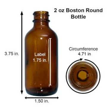 2 oz Amber Boston Round Glass Bottles - Pack of 24