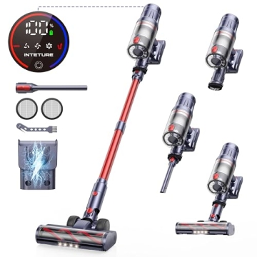 INTETURE Cordless Vacuum Cleaner, 550W 45Kpa Vacuum Cleaners for Home, Stick Vacuum with Self-Standing, Max 60 Mins, Touch Screen, Vacuum Cleaner with Charging Station for Hard Floor Carpet Car Pet