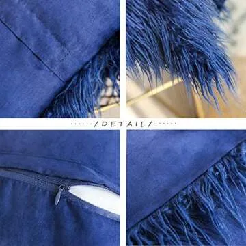 Kevin Textile Luxury Navy Blue Fur Pillow Cover Set