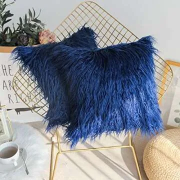 Kevin Textile Luxury Navy Blue Fur Pillow Cover Set