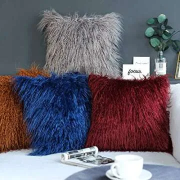 Kevin Textile Luxury Navy Blue Fur Pillow Cover Set