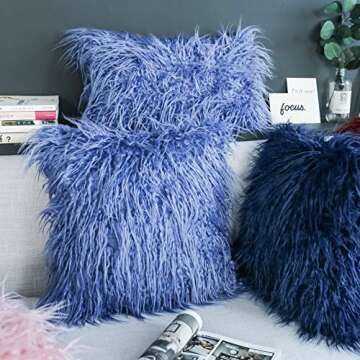 Kevin Textile Luxury Navy Blue Fur Pillow Cover Set