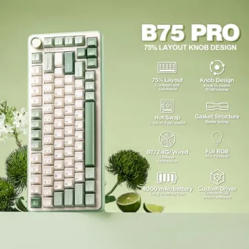 YUNZII B75 PRO Wireless Mechanical Keyboard,75% Layout with Knob,Hot Swap Gasket Structure,Creamy Pr...
