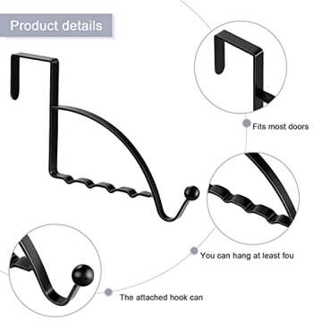 Hotop 2 Pcs Over The Door Hooks Over Door Hanger Sturdy Valet Hooks Mounted Hanging Storage Organizer Rack for Clothes Coats Towels Hats Scarves Purses(Black)