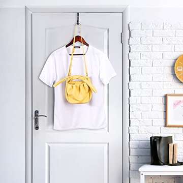 Hotop 2 Pcs Over The Door Hooks Over Door Hanger Sturdy Valet Hooks Mounted Hanging Storage Organizer Rack for Clothes Coats Towels Hats Scarves Purses(Black)