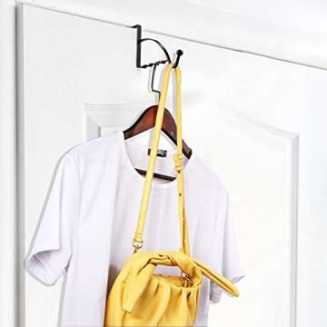 Hotop 2 Pcs Over The Door Hooks Over Door Hanger Sturdy Valet Hooks Mounted Hanging Storage Organizer Rack for Clothes Coats Towels Hats Scarves Purses(Black)