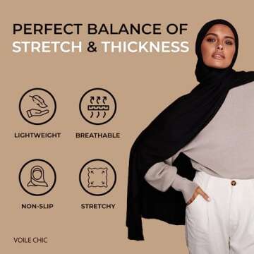 VOILE CHIC Premium Jersey Hijab Scarf For Women - Islamic Head Scarf Wrap Hijabs - Black