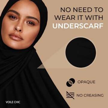 VOILE CHIC Premium Jersey Hijab Scarf For Women - Islamic Head Scarf Wrap Hijabs - Black