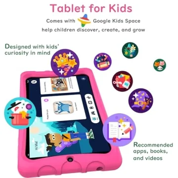 ONN 8-inch Kids Tablet, - 2.0 GHz Quad-Core, 32GB Storage, 2GB RAM, 8" (1280 x 800) Touchscreen, Android 12, Charcoal - with Pink Silicone Case (Renewed)