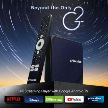 RockTek G2 Android TV 4K Streaming Media Player, Dolby Vision-ATMOS, HDR10+, DTS-X, NVIDIA GeForce N...