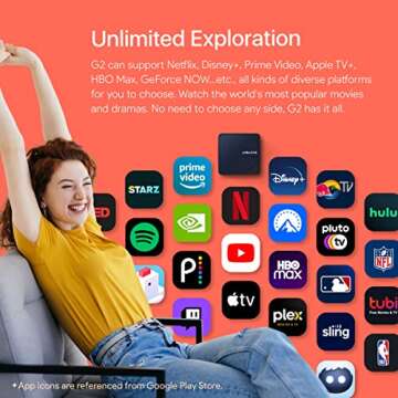 RockTek G2 Android TV 4K Streaming Media Player, Dolby Vision-ATMOS, HDR10+, DTS-X, NVIDIA GeForce Now cloud gaming, Netflix, Prime Video, YouTube, Apple TV+, Hulu, Disney+, and More, Google Assistant