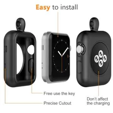 Compatible with Apple Watch Necklace Pendant Silicone Case Cover Replacement for iWatch Pendant Series 10 9 8 7 6 SE 5 4 3 2, 42 44 45 46mm Black