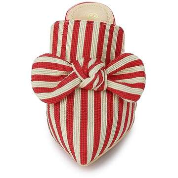 Allegra K Women's Stripe Bow Slip on Stiletto Heel Red Slides Mules 7 M US