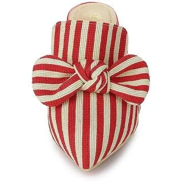 Allegra K Women's Stripe Bow Slip on Stiletto Heel Red Slides Mules 7 M US