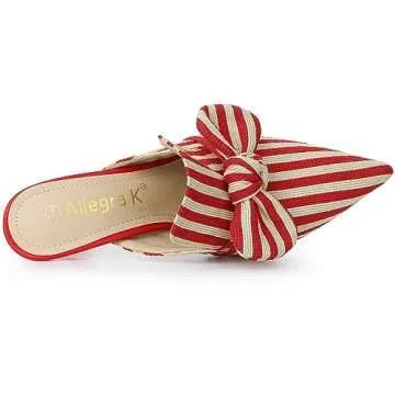 Allegra K Women's Stripe Bow Slip on Stiletto Heel Red Slides Mules 7 M US
