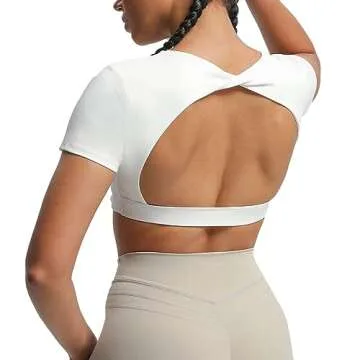 Aoxjox Short Sleeve Crop Tops for Women Define Sculpt Workout Cropped T Shirt Top (White, X-Small)