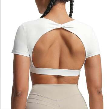 Aoxjox Short Sleeve Crop Tops for Women Define Sculpt Workout Cropped T Shirt Top (White, X-Small)