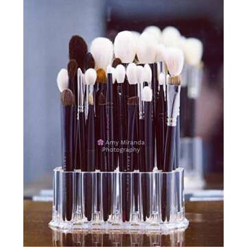 BY ALEGORY Acrylic Makeup Brush Organizer Slim Handle Storage Holder 26 Space Organization Cosmetic ...