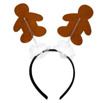 Needzo Gingerbread Man Headband with Tulle, Sparkly Festive Holiday Party Accessory, Stocking Stuffer, or Gift, One Size Fits Most