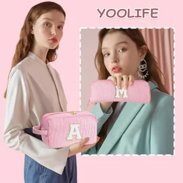YOOLIFE Cute Monogram Initial Makeup Bag for Girls