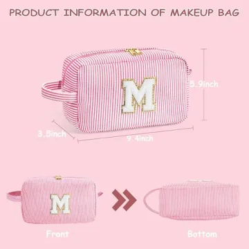 YOOLIFE Cute Monogram Initial Makeup Bag for Girls