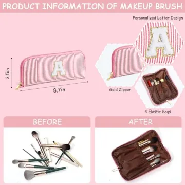 YOOLIFE Cute Monogram Initial Makeup Bag for Girls