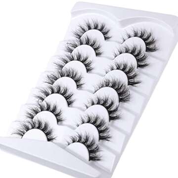 Mebver False Eyelashes Cat Eye Lashes Faux Mink Lashes Natural Look Fluffy Wispy Lashes That Look Like Extensions Pestañas Postizas D Curl Lash Strips Short Fox Eye Lashes 7 Pairs Pack