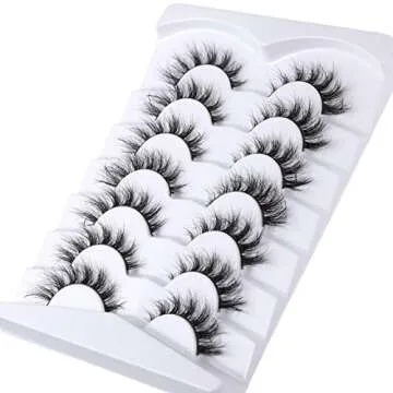 Mebver False Eyelashes Cat Eye Lashes Faux Mink Lashes Natural Look Fluffy Wispy Lashes That Look Like Extensions Pestañas Postizas D Curl Lash Strips Short Fox Eye Lashes 7 Pairs Pack