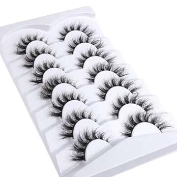 Mebver False Eyelashes Cat Eye Lashes Faux Mink Lashes Natural Look Fluffy Wispy Lashes That Look Like Extensions Pestañas Postizas D Curl Lash Strips Short Fox Eye Lashes 7 Pairs Pack