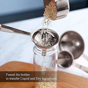 3 in 1 Metal Funnels for Filling Bottles Stainless Steel Small Kitchen Funnel Set for Transferring Essential Oils Liquid Fluid Spice Dry Ingredients Powder, Durable and Dishwash Safe